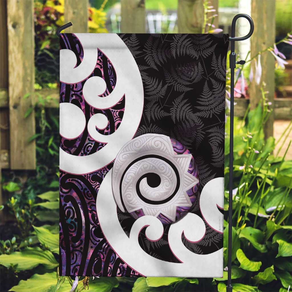 Aotearoa Koru Garden Flag Purple Maori Paua Shell Mix Silver Fern LT14 Garden Flag Black - Polynesian Pride