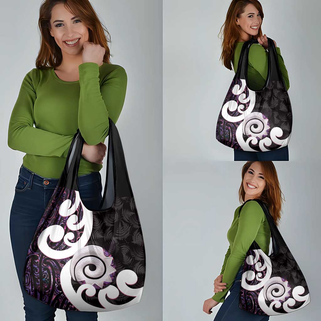 Aotearoa Koru Grocery Bag Purple Maori Paua Shell Mix Silver Fern LT14 - Polynesian Pride