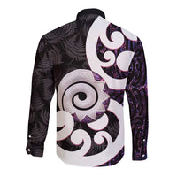 Aotearoa Koru Long Sleeve Button Shirt Purple Maori Paua Shell Mix Silver Fern LT14 - Polynesian Pride