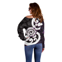Aotearoa Koru Off Shoulder Sweater Purple Maori Paua Shell Mix Silver Fern LT14 - Polynesian Pride
