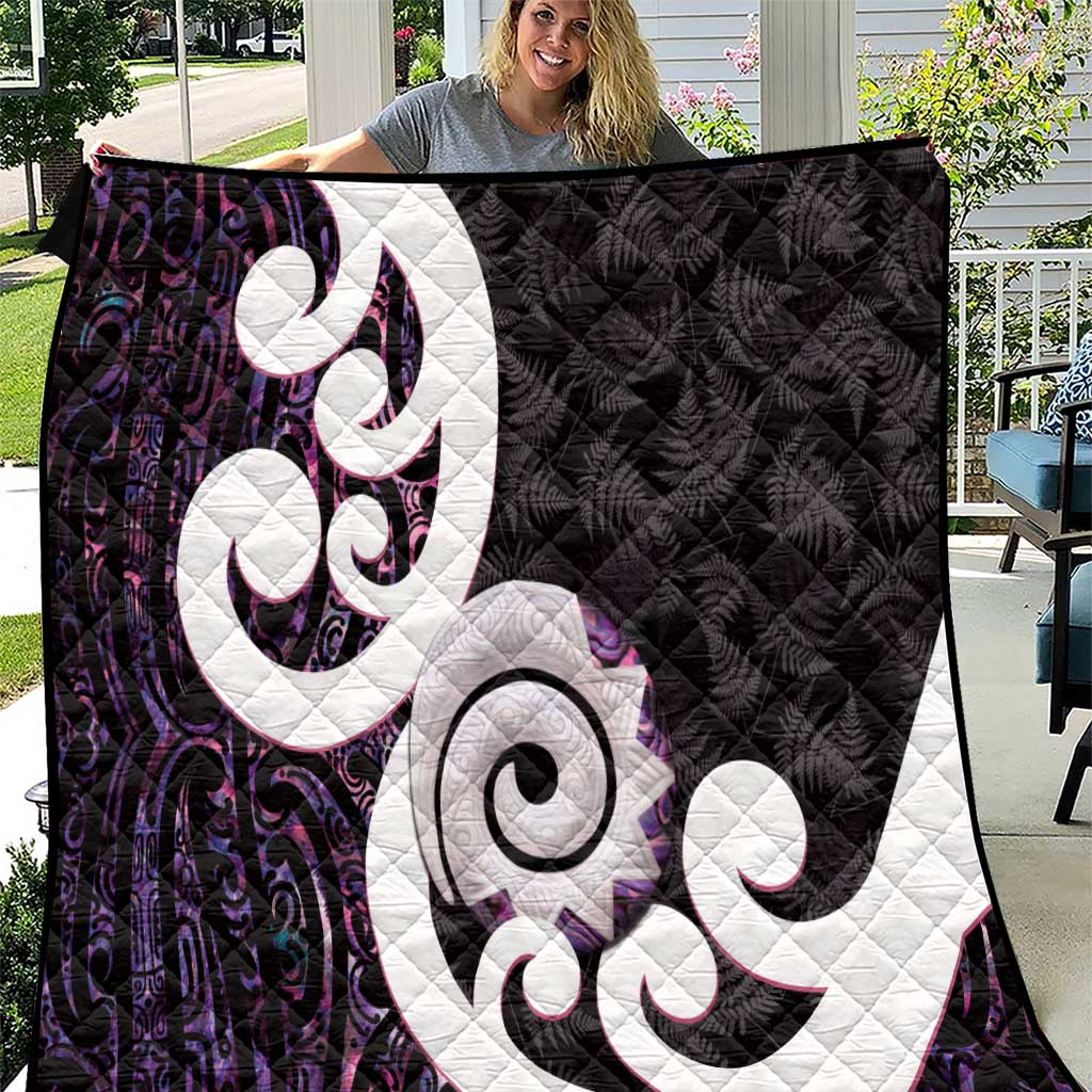 Aotearoa Koru Quilt Purple Maori Paua Shell Mix Silver Fern LT14 Black - Polynesian Pride