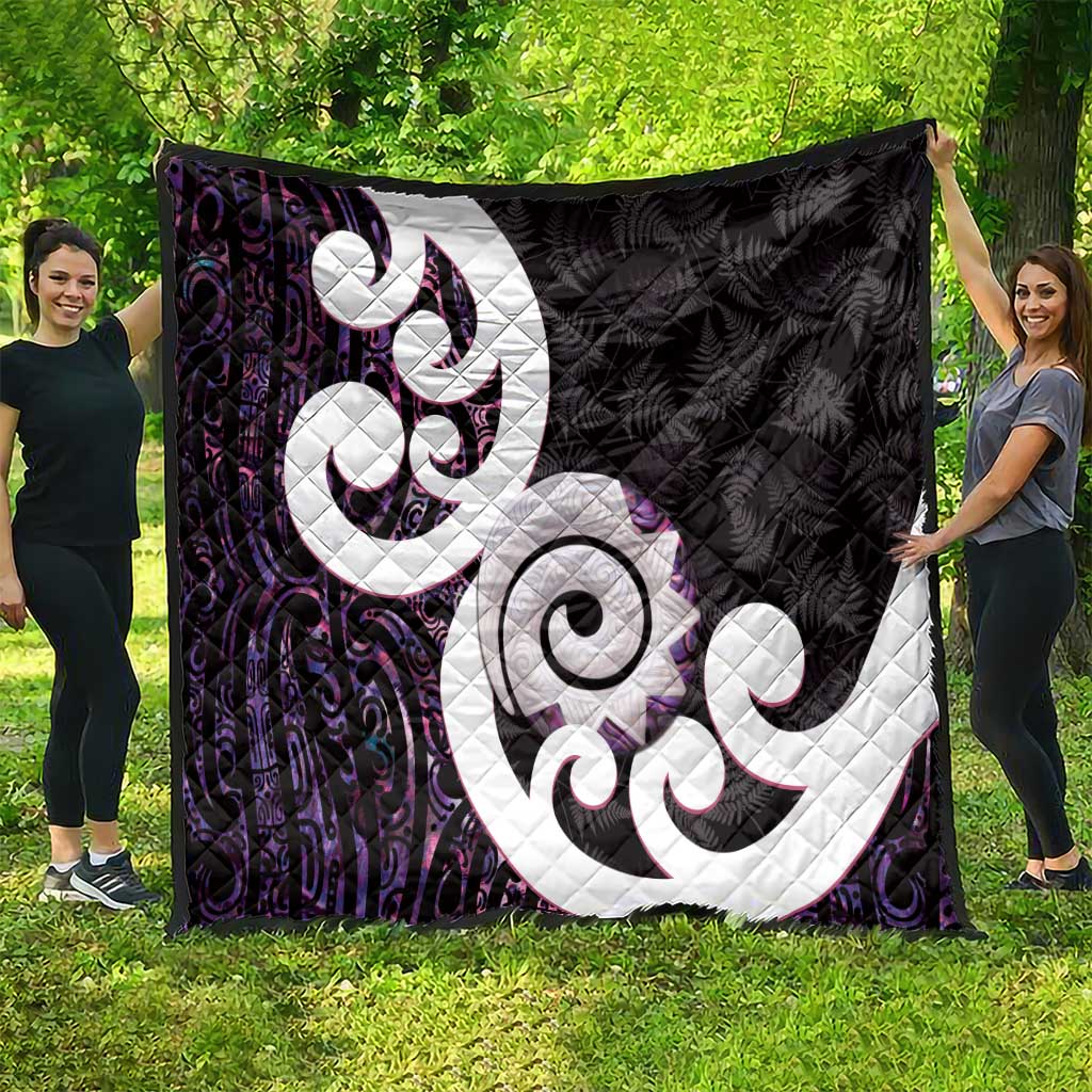 Aotearoa Koru Quilt Purple Maori Paua Shell Mix Silver Fern LT14 - Polynesian Pride