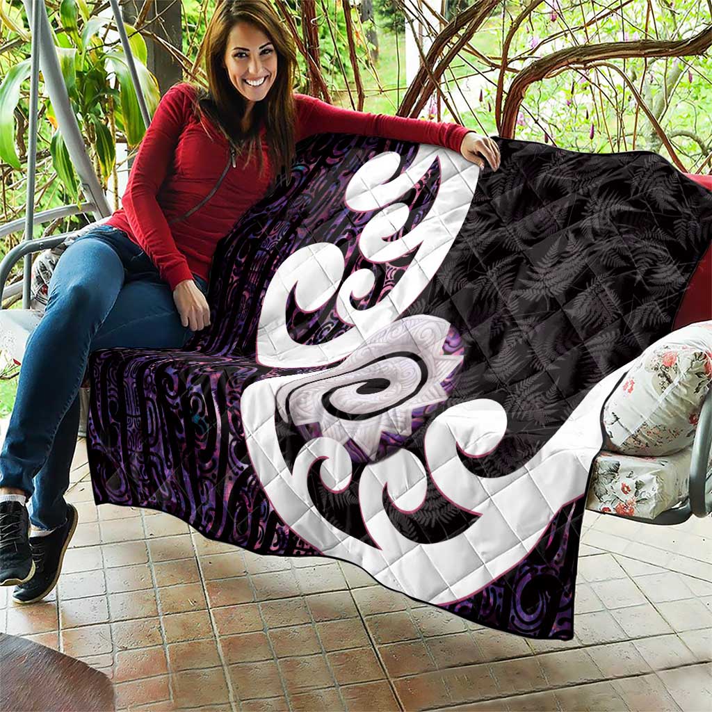 Aotearoa Koru Quilt Purple Maori Paua Shell Mix Silver Fern LT14 - Polynesian Pride