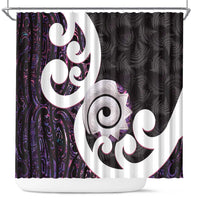 Aotearoa Koru Shower Curtain Purple Maori Paua Shell Mix Silver Fern LT14 Black - Polynesian Pride