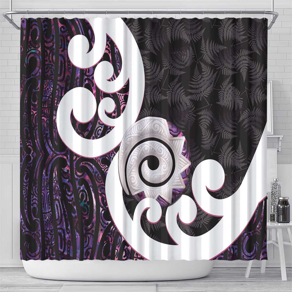 Aotearoa Koru Shower Curtain Purple Maori Paua Shell Mix Silver Fern LT14 - Polynesian Pride