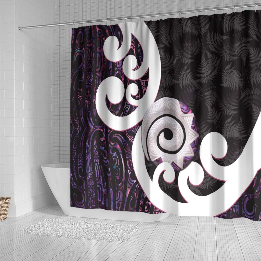 Aotearoa Koru Shower Curtain Purple Maori Paua Shell Mix Silver Fern LT14 - Polynesian Pride