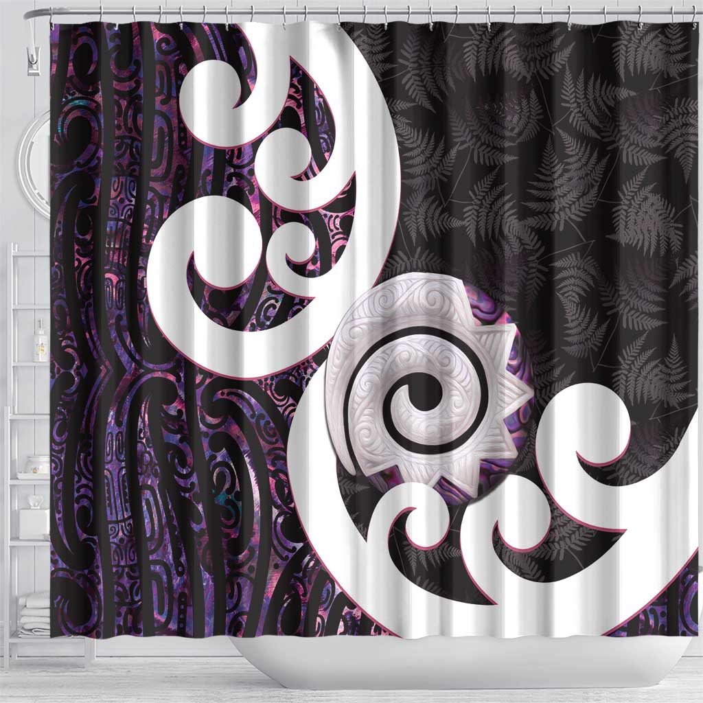 Aotearoa Koru Shower Curtain Purple Maori Paua Shell Mix Silver Fern LT14 - Polynesian Pride