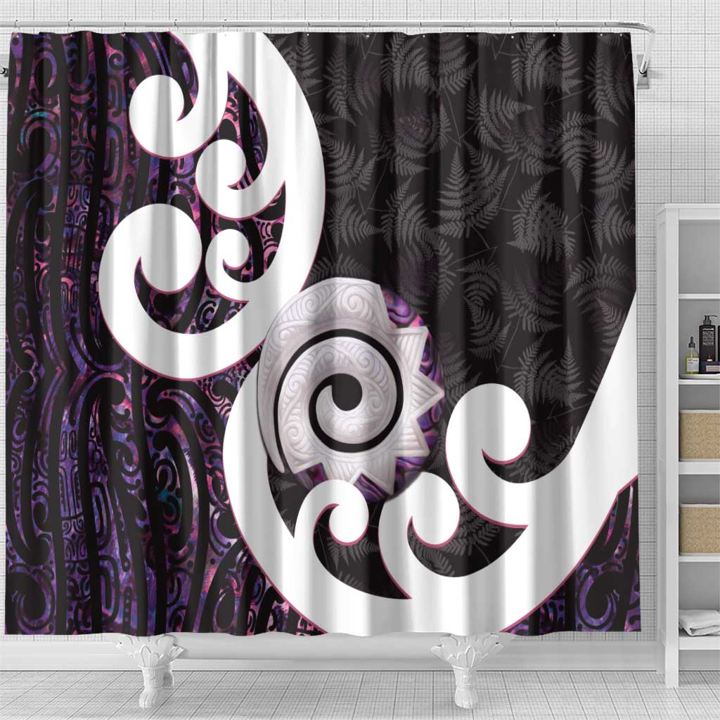 Aotearoa Koru Shower Curtain Purple Maori Paua Shell Mix Silver Fern LT14 - Polynesian Pride