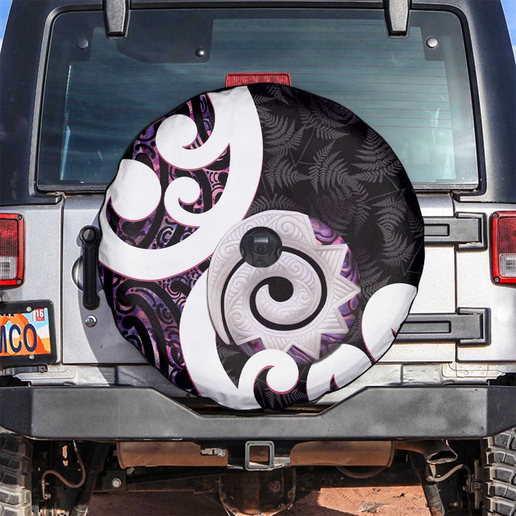 Aotearoa Koru Spare Tire Cover Purple Maori Paua Shell Mix Silver Fern