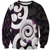 Aotearoa Koru Sweatshirt Purple Maori Paua Shell Mix Silver Fern LT14 Unisex Black - Polynesian Pride
