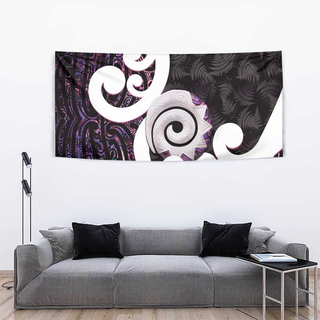 Aotearoa Koru Tapestry Purple Maori Paua Shell Mix Silver Fern LT14 - Polynesian Pride
