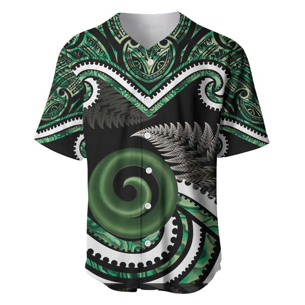 Koru Pounamu Aotearoa Baseball Jersey Maori Paua Shell Mix Silver Fern LT14 Black - Polynesian Pride