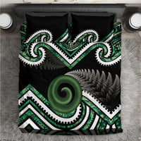 Koru Pounamu Aotearoa Bedding Set Maori Paua Shell Mix Silver Fern LT14 Black - Polynesian Pride