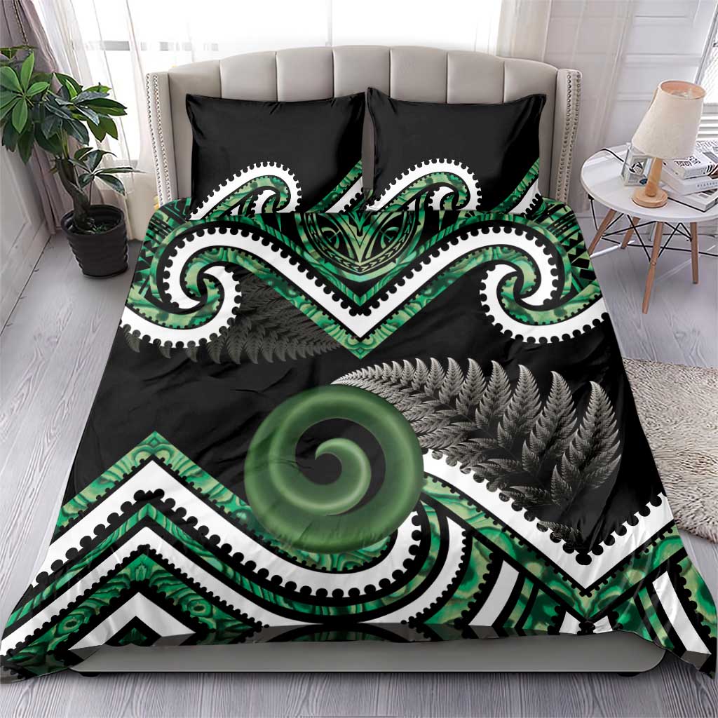 Koru Pounamu Aotearoa Bedding Set Maori Paua Shell Mix Silver Fern LT14 - Polynesian Pride