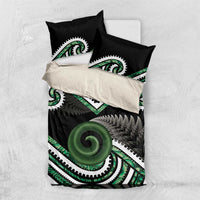 Koru Pounamu Aotearoa Bedding Set Maori Paua Shell Mix Silver Fern LT14 US Twin 172cm x 218cm Black - Polynesian Pride