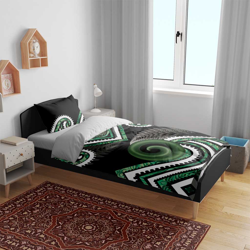 Koru Pounamu Aotearoa Bedding Set Maori Paua Shell Mix Silver Fern LT14 - Polynesian Pride