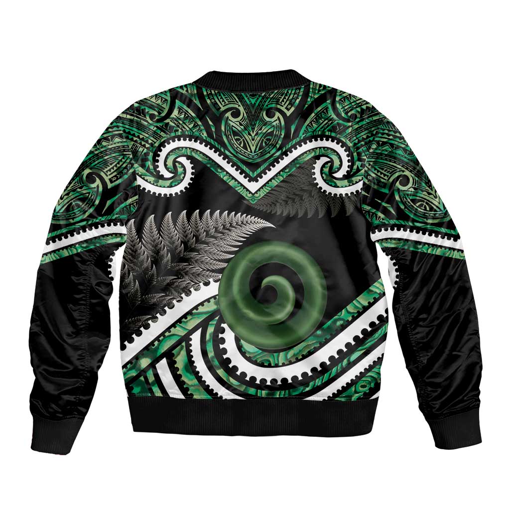 Koru Pounamu Aotearoa Bomber Jacket Maori Paua Shell Mix Silver Fern LT14 - Polynesian Pride