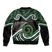 Koru Pounamu Aotearoa Bomber Jacket Maori Paua Shell Mix Silver Fern LT14 - Polynesian Pride