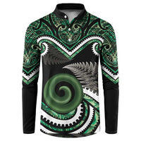 Koru Pounamu Aotearoa Button Sweatshirt Maori Paua Shell Mix Silver Fern LT14 Black - Polynesian Pride