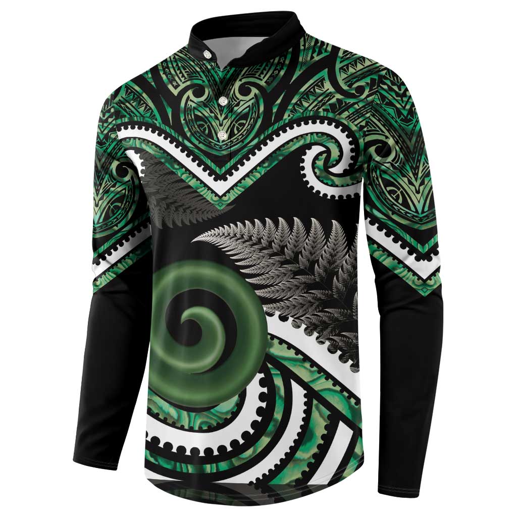 Koru Pounamu Aotearoa Button Sweatshirt Maori Paua Shell Mix Silver Fern LT14 - Polynesian Pride