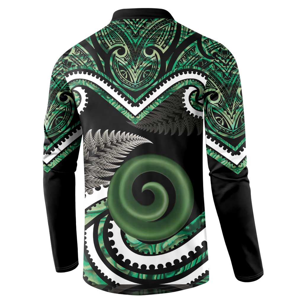 Koru Pounamu Aotearoa Button Sweatshirt Maori Paua Shell Mix Silver Fern LT14 - Polynesian Pride