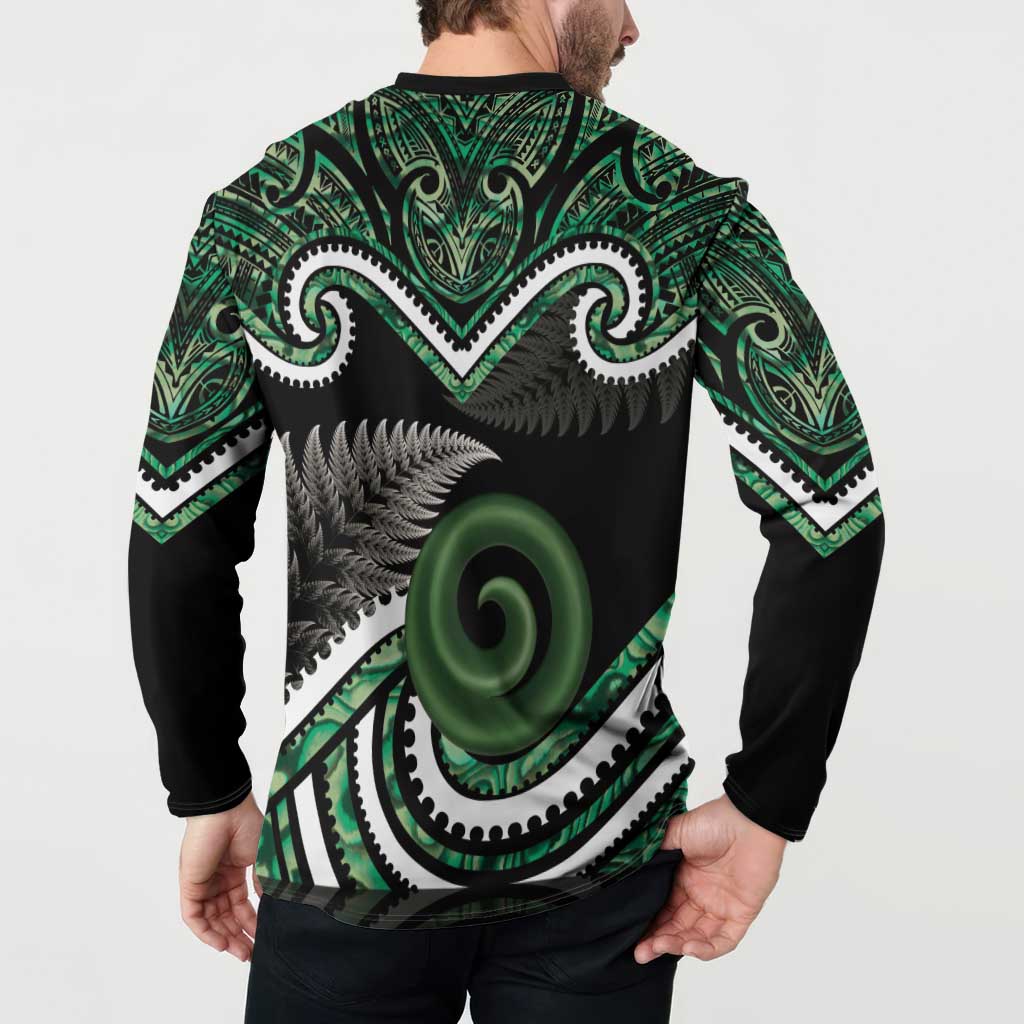 Koru Pounamu Aotearoa Button Sweatshirt Maori Paua Shell Mix Silver Fern LT14 - Polynesian Pride