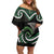 Koru Pounamu Aotearoa Family Matching Off Shoulder Short Dress and Hawaiian Shirt Maori Paua Shell Mix Silver Fern