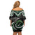 Koru Pounamu Aotearoa Family Matching Off Shoulder Short Dress and Hawaiian Shirt Maori Paua Shell Mix Silver Fern