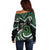 Koru Pounamu Aotearoa Off Shoulder Sweater Maori Paua Shell Mix Silver Fern