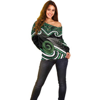 Koru Pounamu Aotearoa Off Shoulder Sweater Maori Paua Shell Mix Silver Fern LT14 - Polynesian Pride
