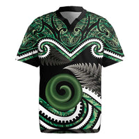 Koru Pounamu Aotearoa Rugby Jersey Maori Paua Shell Mix Silver Fern LT14 Black - Polynesian Pride
