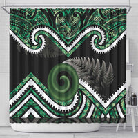 Koru Pounamu Aotearoa Shower Curtain Maori Paua Shell Mix Silver Fern LT14 - Polynesian Pride