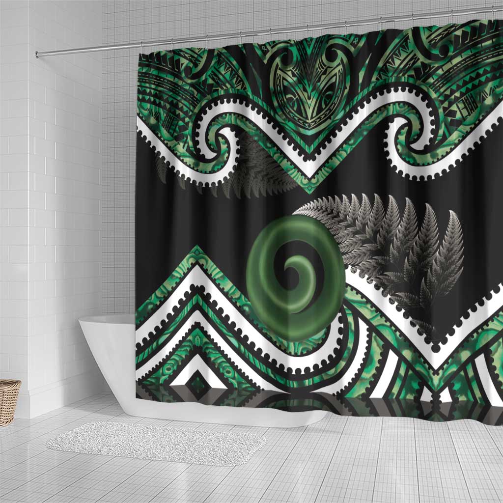 Koru Pounamu Aotearoa Shower Curtain Maori Paua Shell Mix Silver Fern LT14 - Polynesian Pride