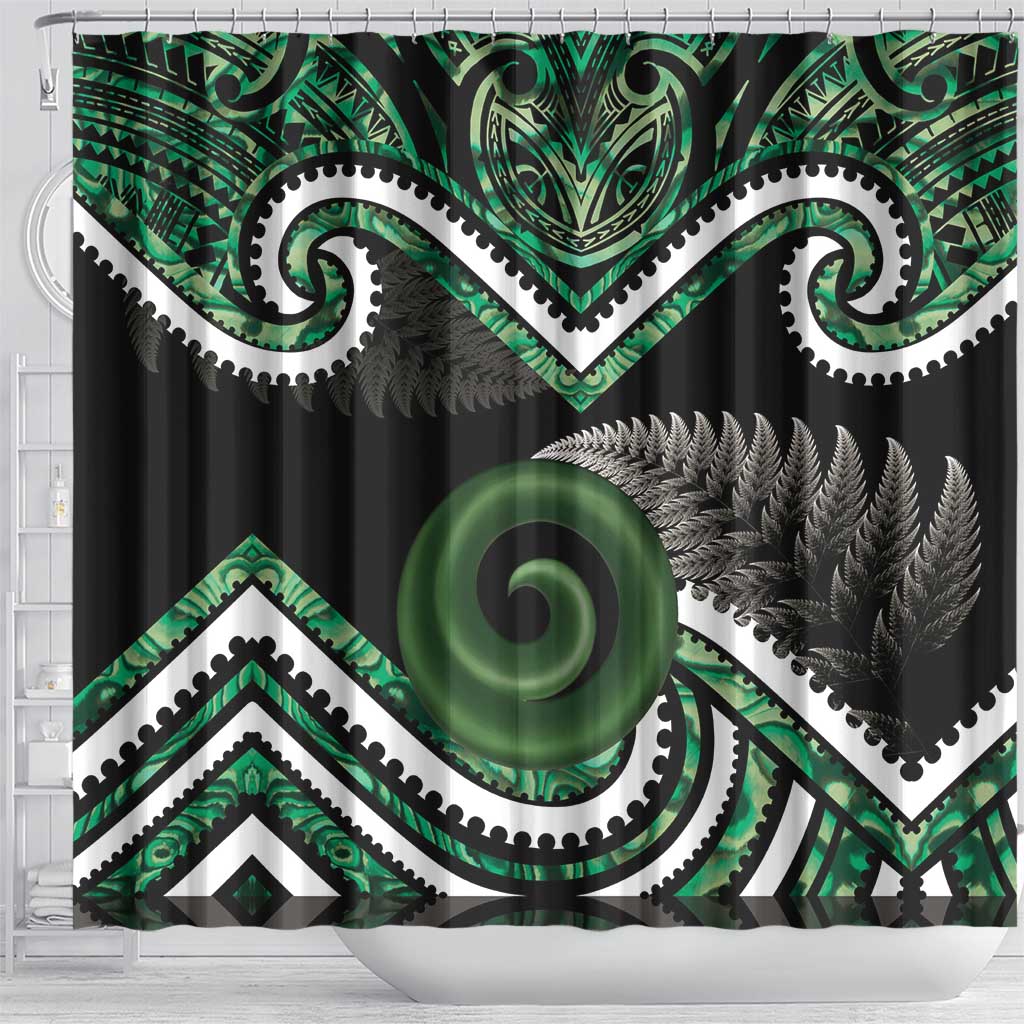 Koru Pounamu Aotearoa Shower Curtain Maori Paua Shell Mix Silver Fern LT14 - Polynesian Pride