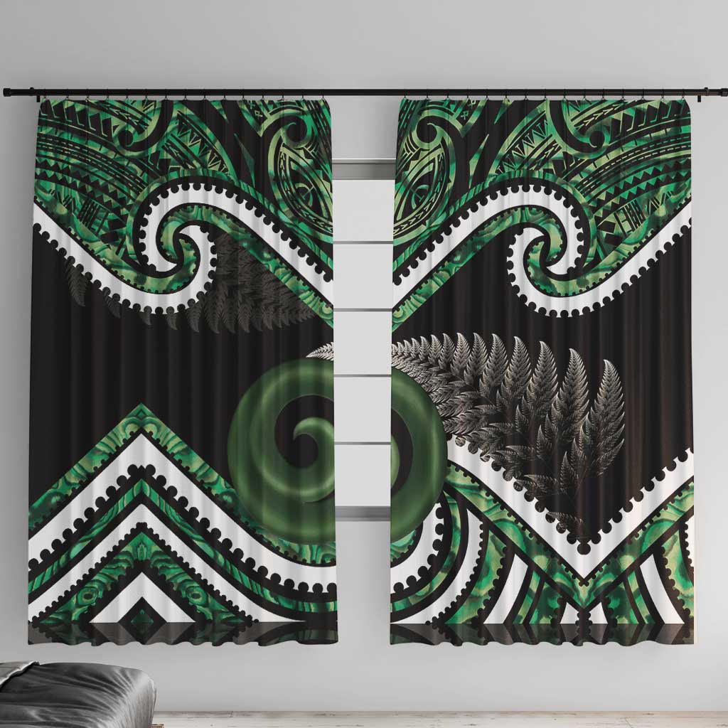 Koru Pounamu Aotearoa Window Curtain Maori Paua Shell Mix Silver Fern LT14 With Hooks Black - Polynesian Pride