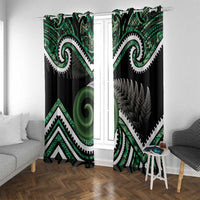Koru Pounamu Aotearoa Window Curtain Maori Paua Shell Mix Silver Fern LT14 With Grommets Black - Polynesian Pride
