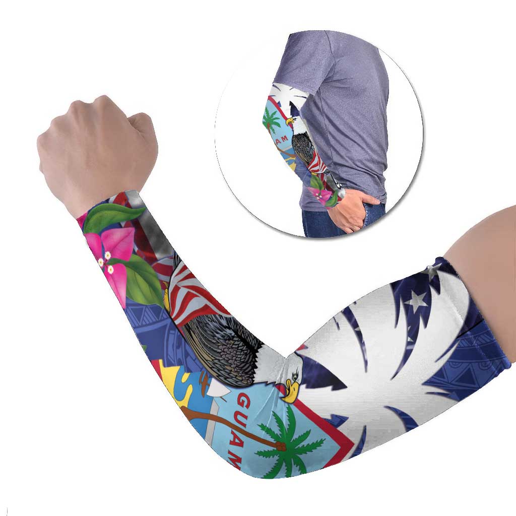 United States Guam Arm Sleeves USA Eagle Guahan Seal Bougainvillea LT14 Set of 2 Blue - Polynesian Pride