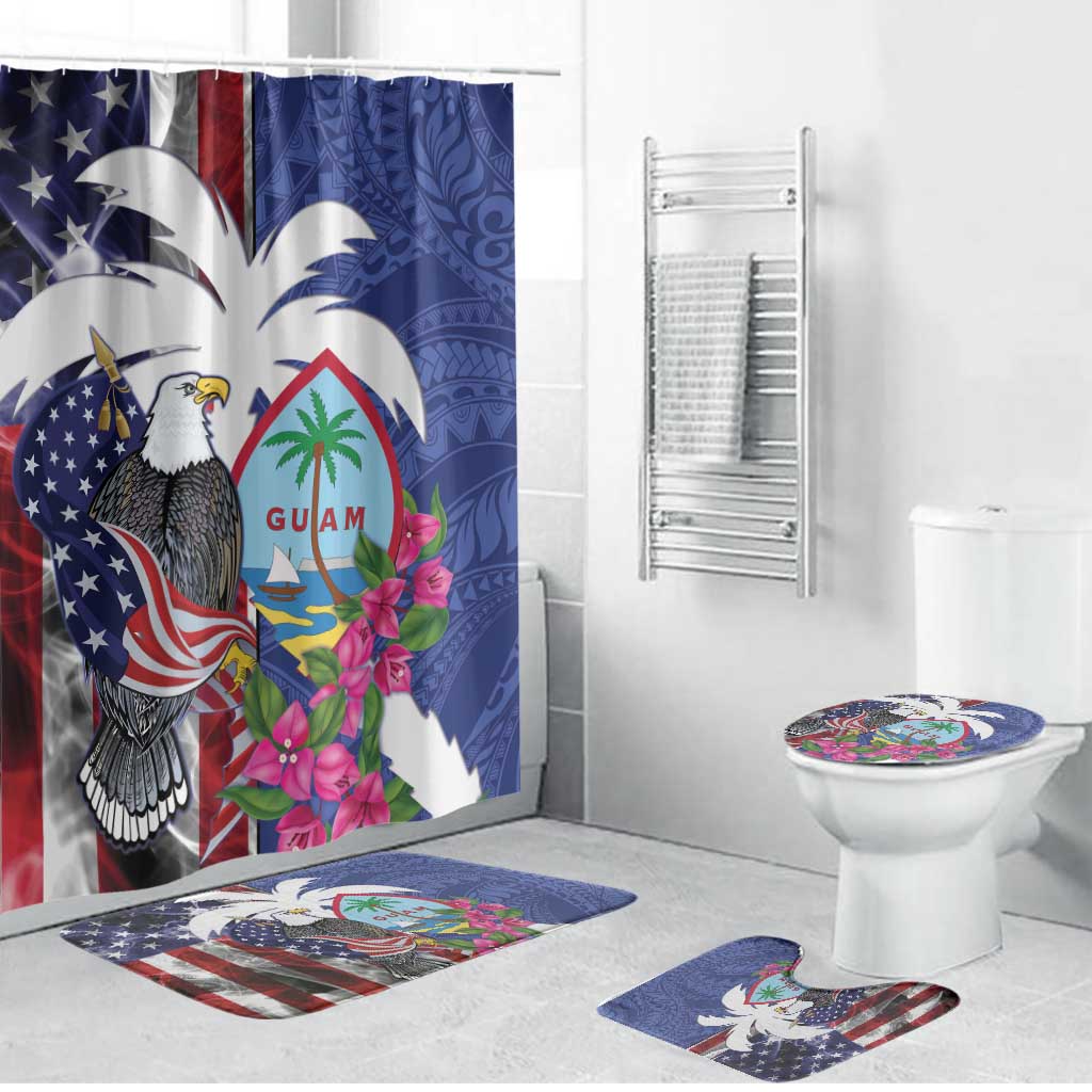 United States Guam Bathroom Set USA Eagle Guahan Seal Bougainvillea LT14 Bathroom Set (4 pcs) Blue - Polynesian Pride