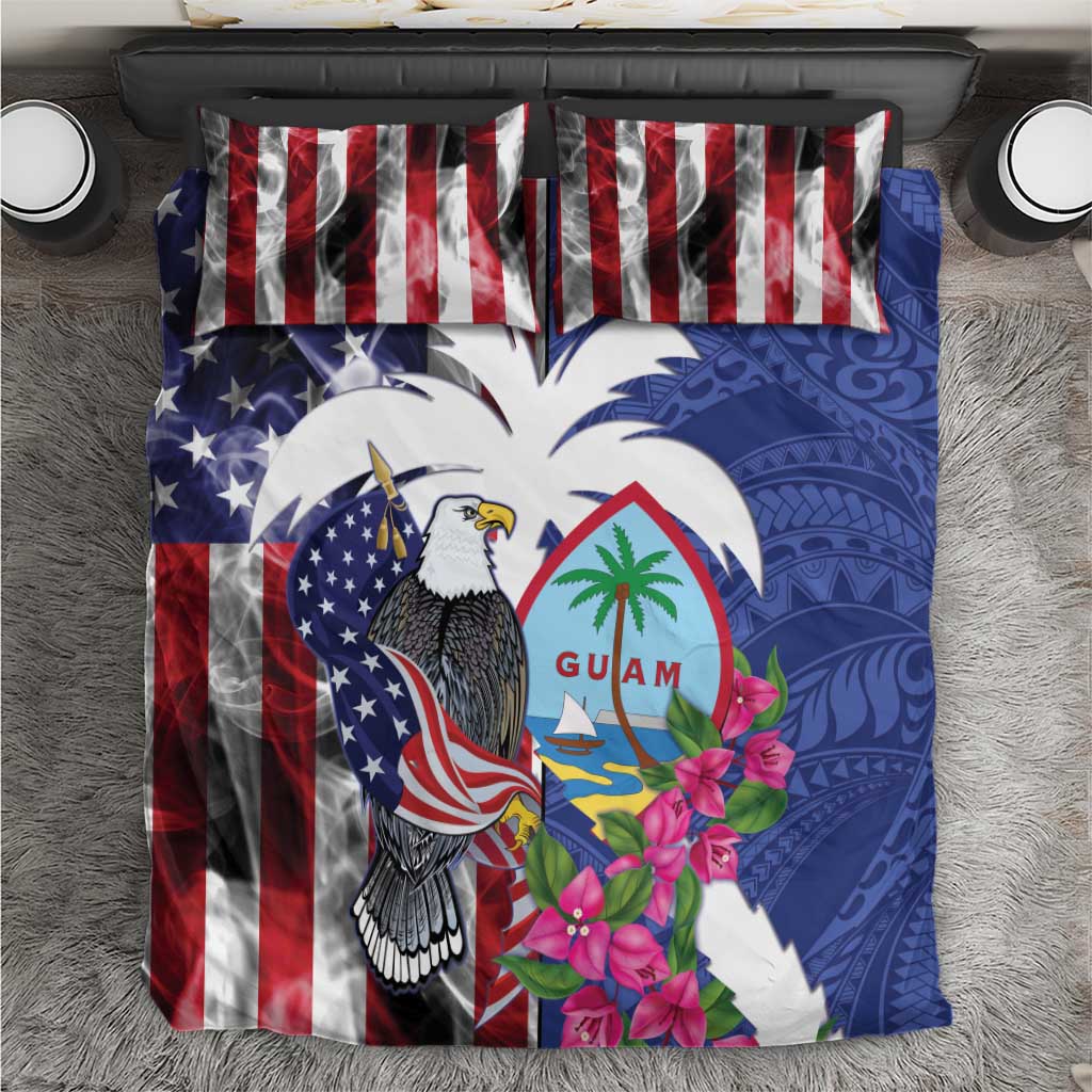 United States Guam Bedding Set USA Eagle Guahan Seal Bougainvillea LT14 Blue - Polynesian Pride