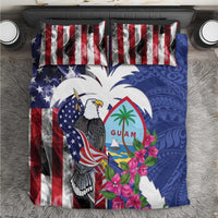 United States Guam Bedding Set USA Eagle Guahan Seal Bougainvillea LT14 Blue - Polynesian Pride