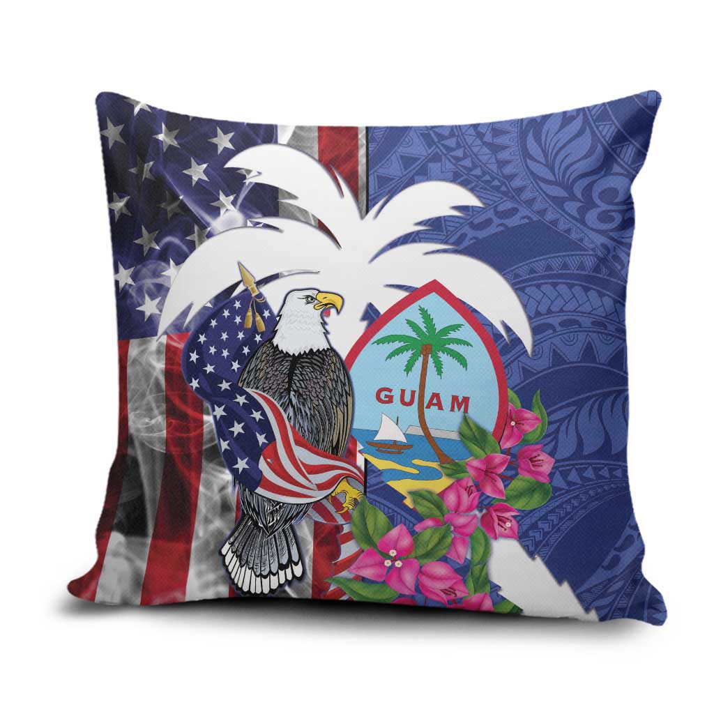United States Guam Pillow Cover USA Eagle Guahan Seal Bougainvillea LT14 Blue - Polynesian Pride