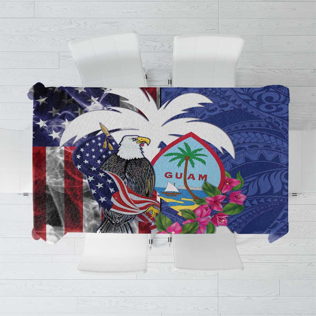 United States Guam Tablecloth USA Eagle Guahan Seal Bougainvillea LT14 Blue - Polynesian Pride