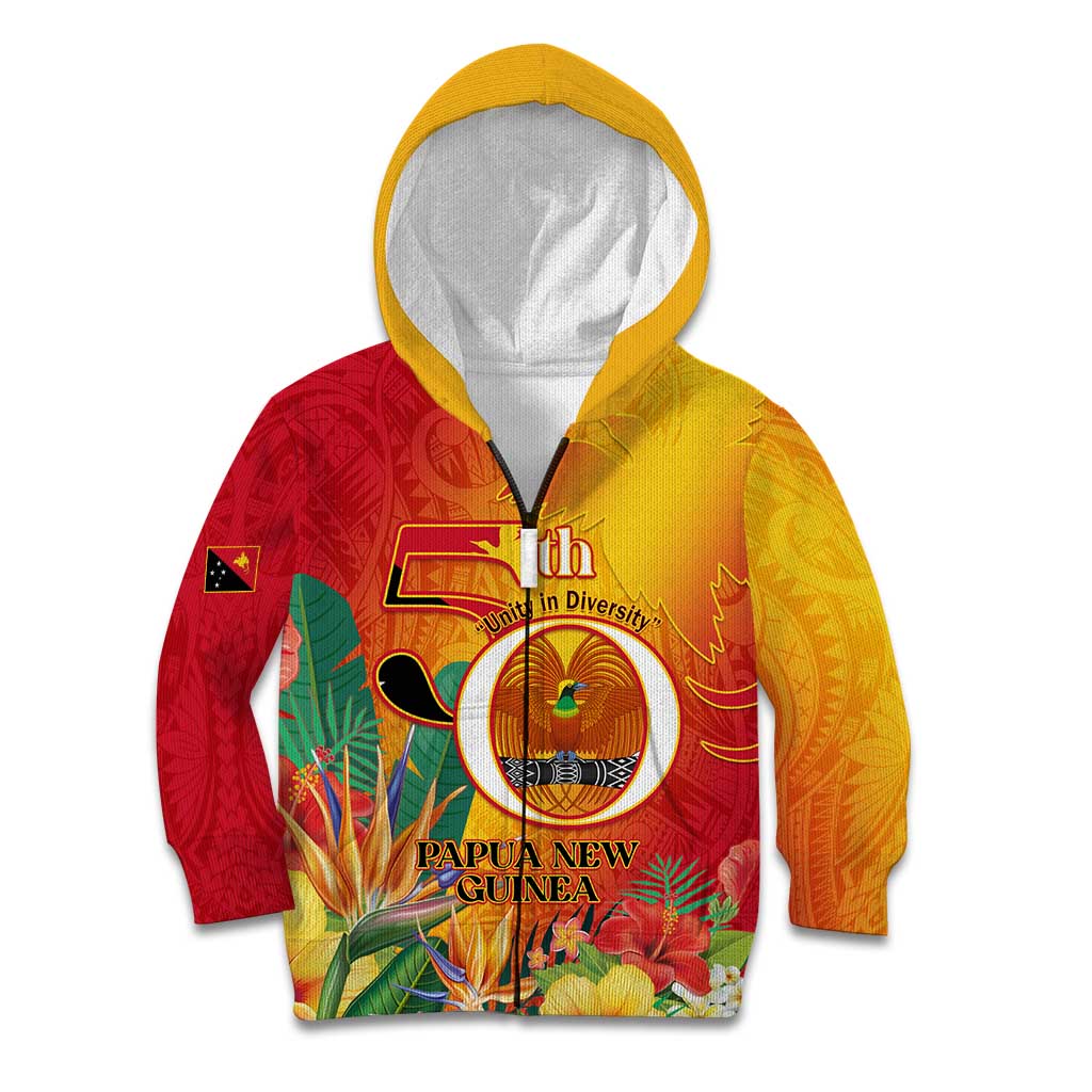 Papua New Guinea Independence Day Kid Hoodie 50th Anniversary Unity in Diversity LT14 Zip Hoodie Red - Polynesian Pride