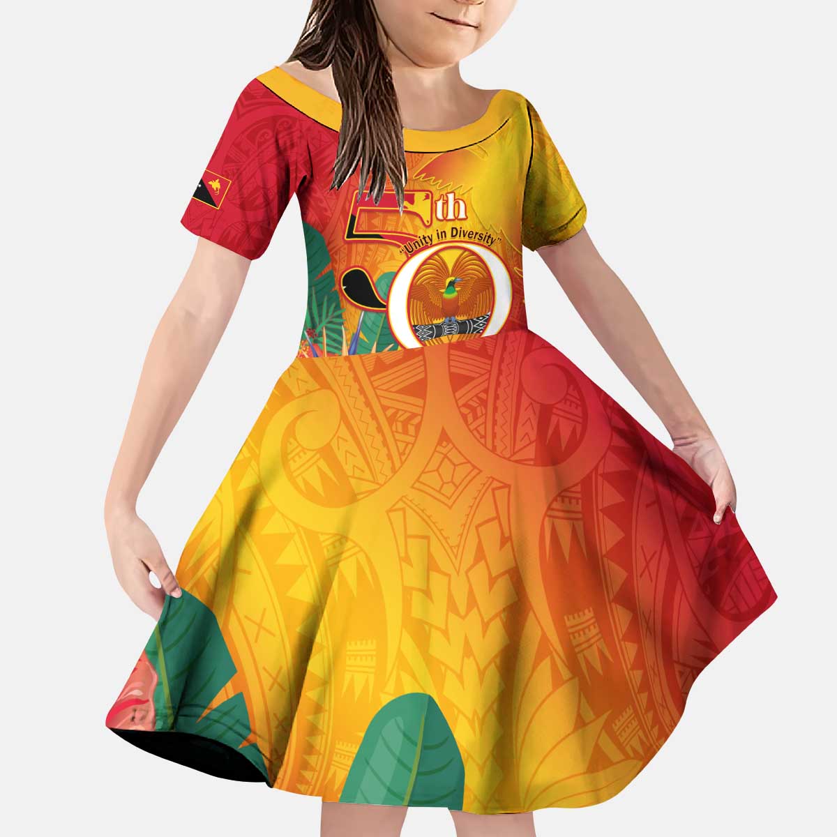 Papua New Guinea Independence Day Kid Short Sleeve Dress 50th Anniversary Unity in Diversity LT14 KID Red - Polynesian Pride