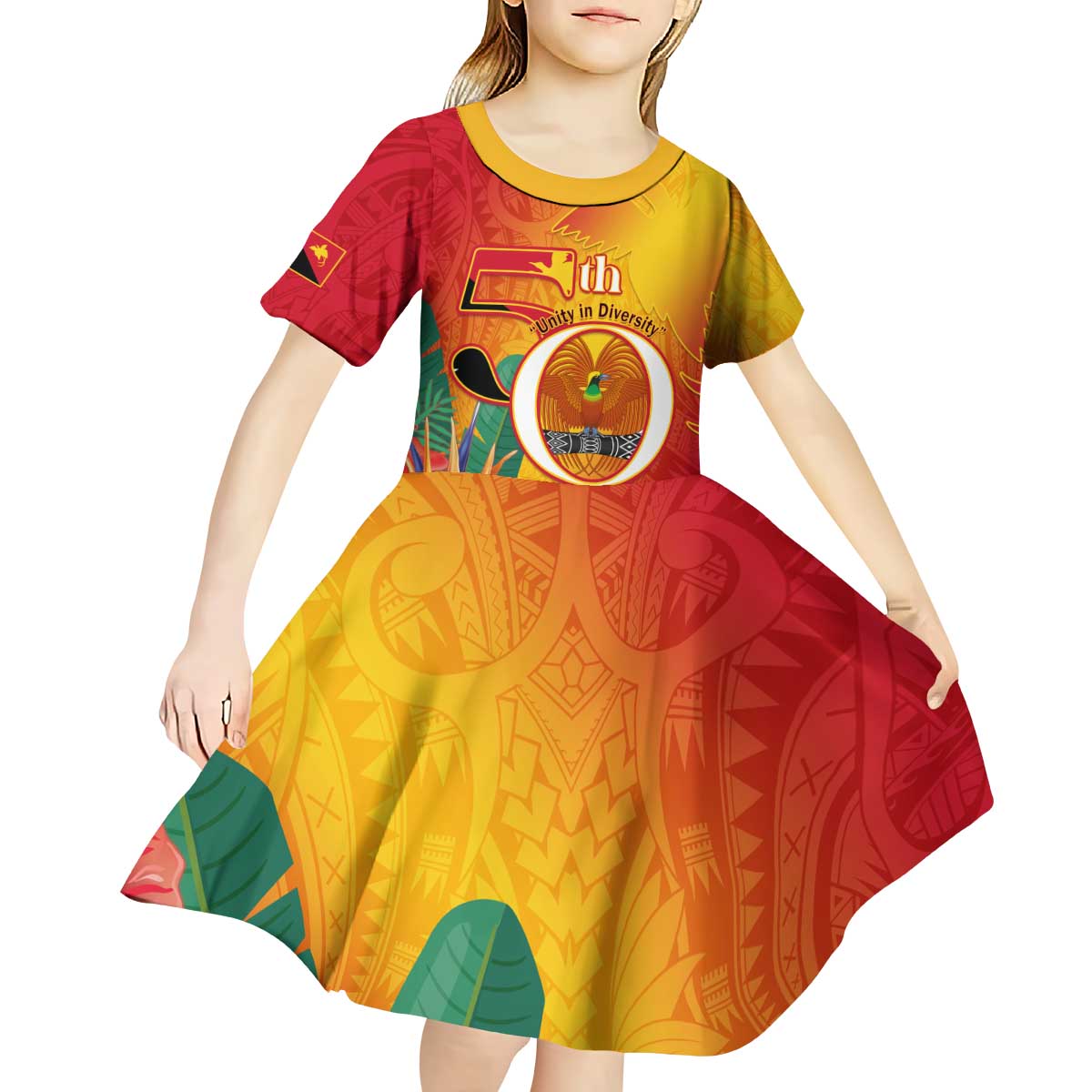 Papua New Guinea Independence Day Kid Short Sleeve Dress 50th Anniversary Unity in Diversity LT14 - Polynesian Pride
