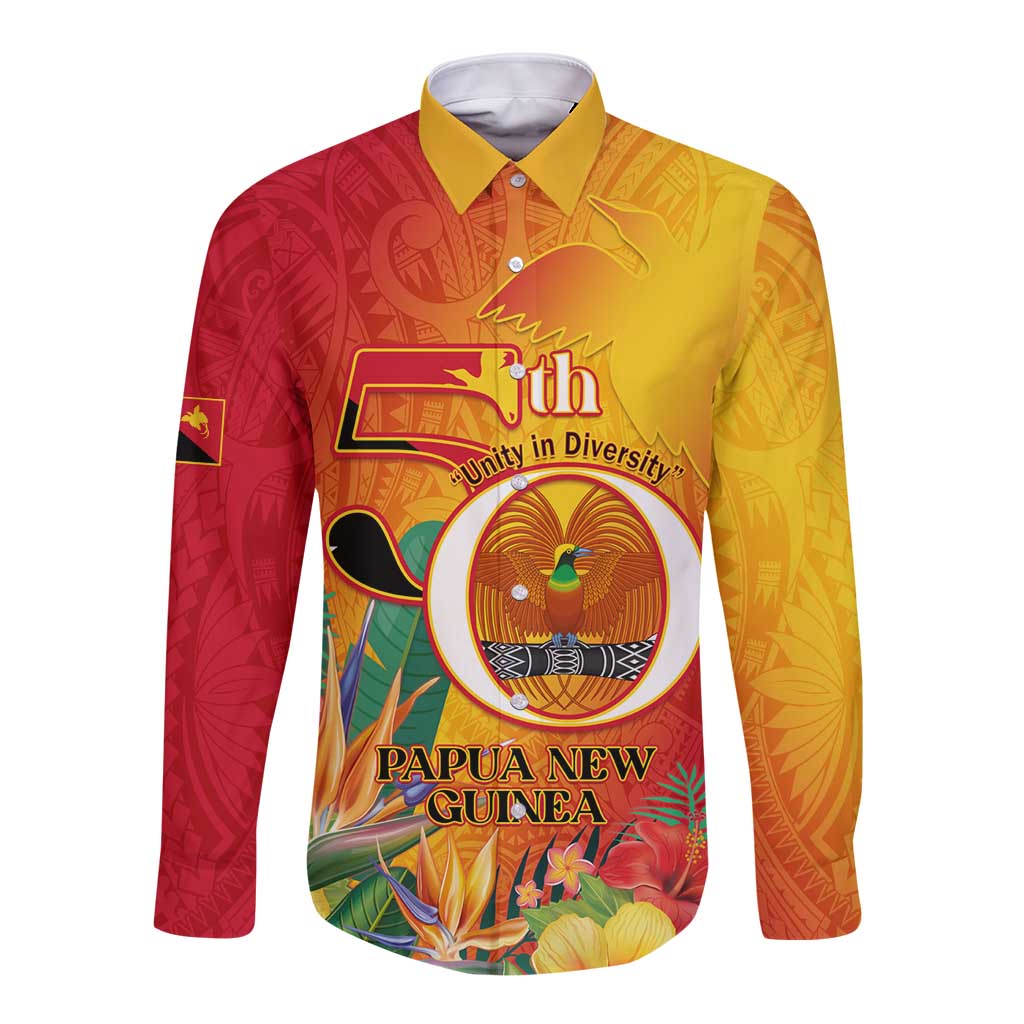 Papua New Guinea Independence Day Long Sleeve Button Shirt 50th Anniversary Unity in Diversity LT14 Unisex Red - Polynesian Pride