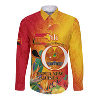 Papua New Guinea Independence Day Long Sleeve Button Shirt 50th Anniversary Unity in Diversity LT14 Unisex Red - Polynesian Pride