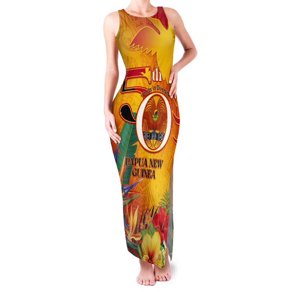 Papua New Guinea Independence Day Tank Maxi Dress 50th Anniversary Unity in Diversity LT14 Women Red - Polynesian Pride