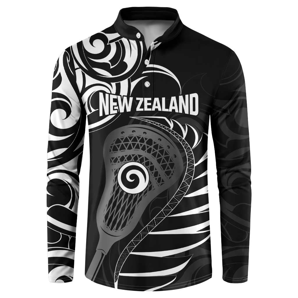 Personalised New Zealand Silver Fern Lacrosse Button Sweatshirt Aotearoa Maori Pattern LT14 Black - Polynesian Pride