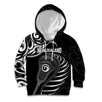 Personalised New Zealand Silver Fern Lacrosse Kid Hoodie Aotearoa Maori Pattern LT14 Hoodie Black - Polynesian Pride